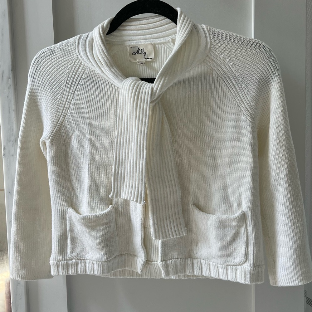 Milly of New York White Cardigan with Scarf Detail